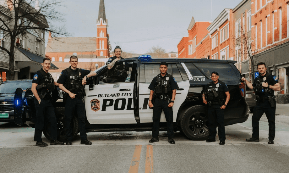 Group of officers in city street